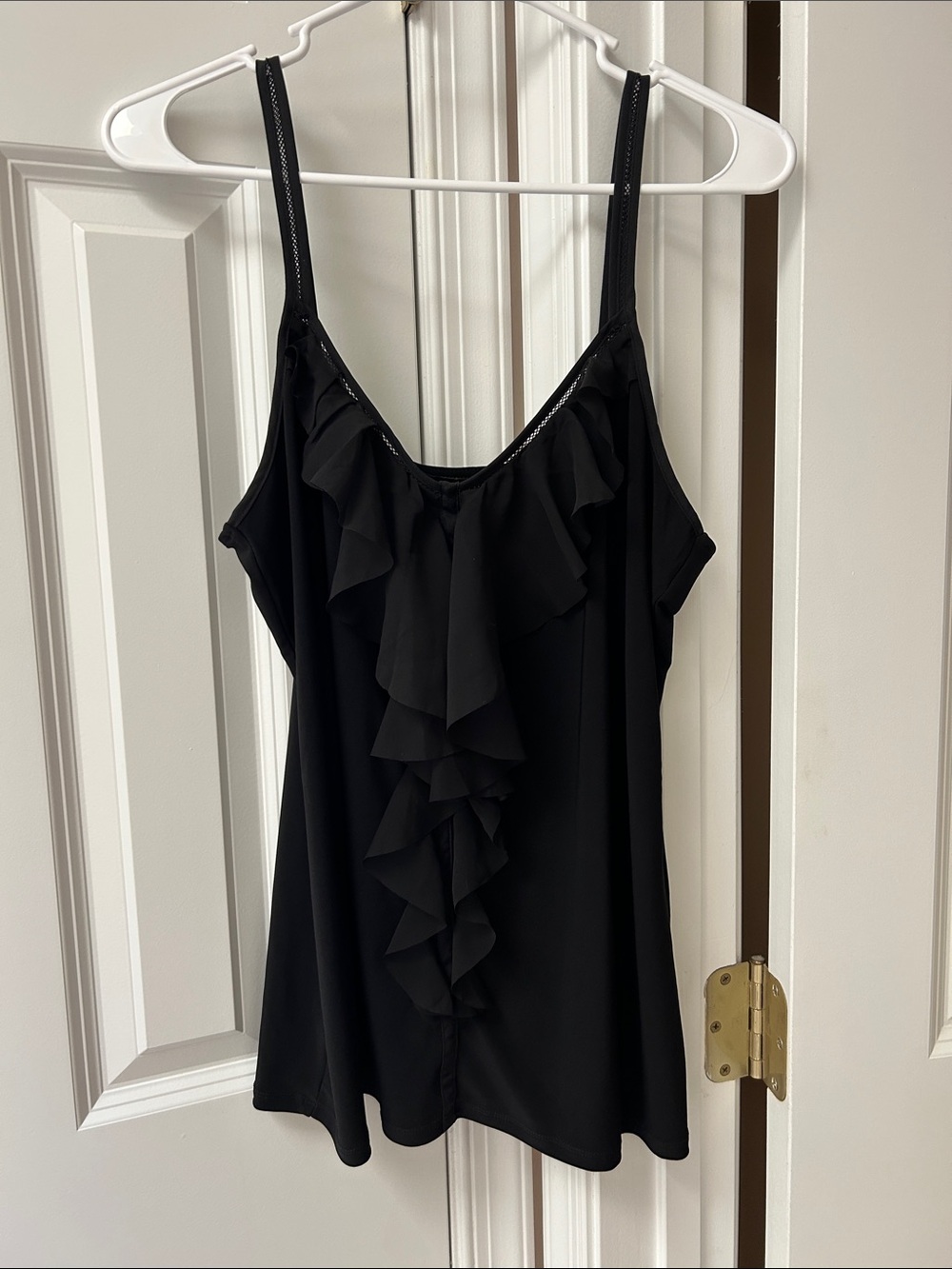 White House Black Market Black Ruffle-Front Camisole